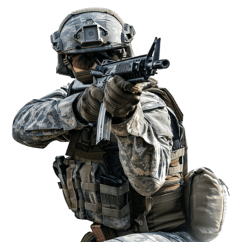 army troop holding gun on transparent background png